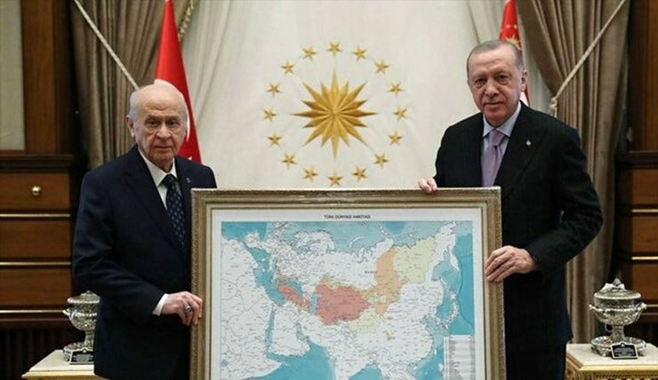 هدیه جنجالی به اردوغان | بخش‌هایی از ایران در نقشه جهان ترک