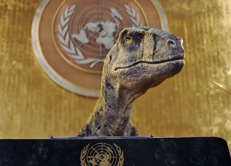 درباره ویدئوی سخنرانی یک دایناسور در سازمان ملل | جهان زمان کم دارد