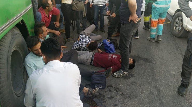 حادثه انحراف اتوبوس در میدان امام حسین(ع) مشهد