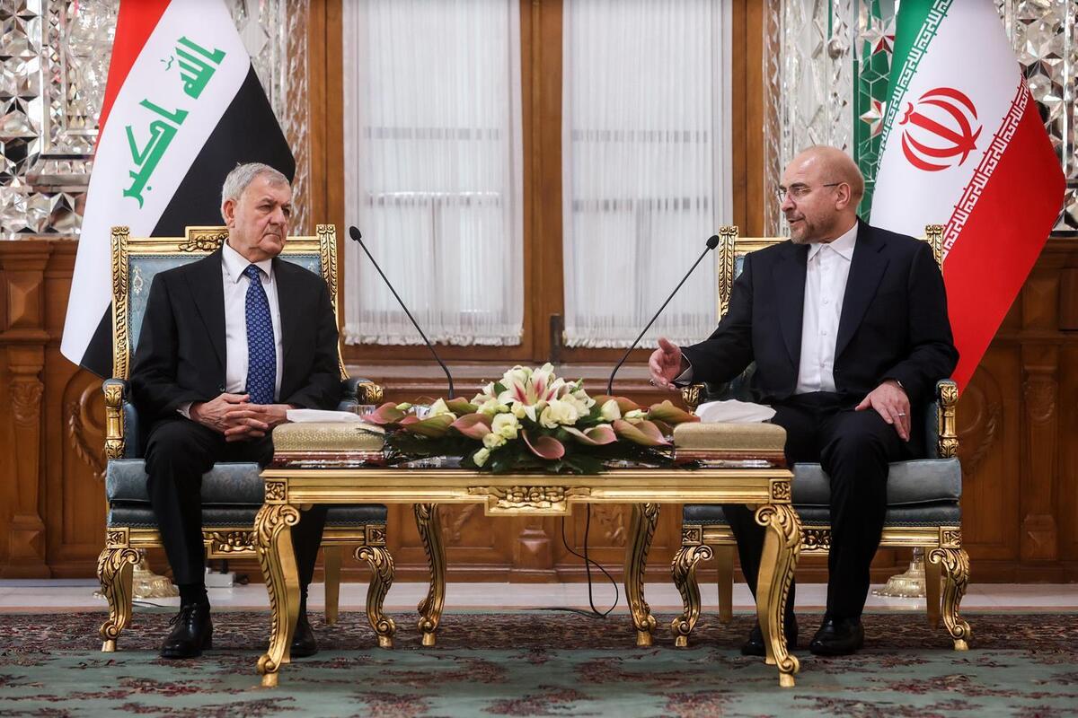تأکید قالیباف بر ارتقای روابط تهران‌-‌بغداد و حل‌و‌فصل مطالبات کشورمان در دیدار با رئیس‌جمهور عراق